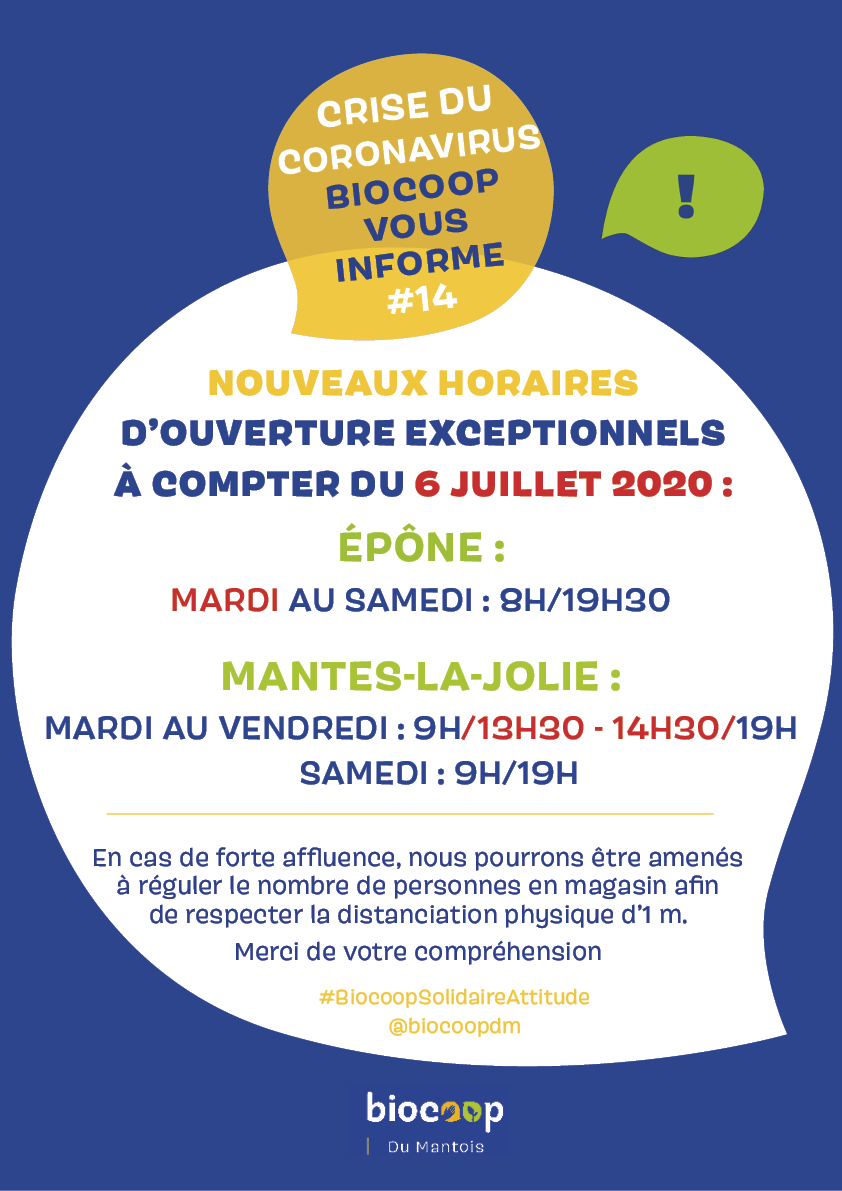 Nouveaux horaires d'ouverture exceptionnels à compter du lundi 6 juillet 2020 Nouveaux horaires d'ouverture exceptionnels à compter du lundi 6 juillet 2020