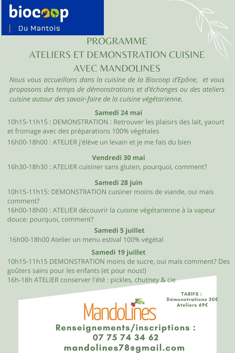 Le programme des ateliers de Mandolines
