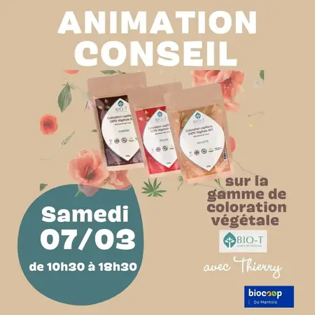 animation conseil en magasin sur les colorations végétales BIO-T