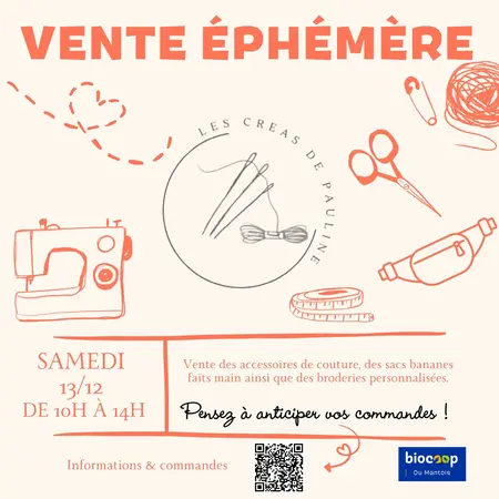 vente éphémère d'accessoires de couture, sacs banane et broderies personnalisées